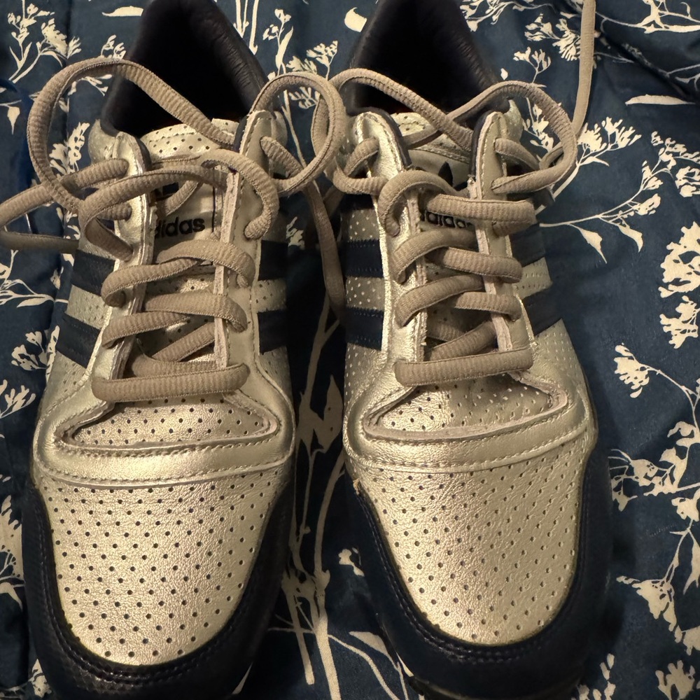 Adidas Metallic Silver and Black Shoes